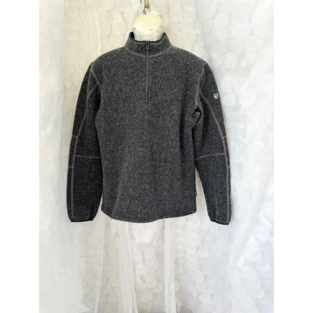 Kuhl Thermokore Thor Sweater Mens Medium Gray Wool Quarter 1/4 Zip Pullover EUC